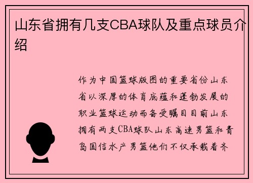 山东省拥有几支CBA球队及重点球员介绍